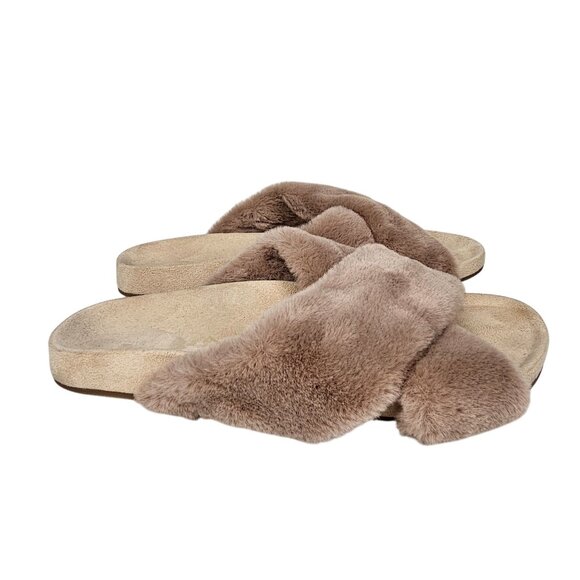 Birdies "Robin" Faux Fur Cross-Band Slip-On Slippers‎ Comfort Beige Womens 8.5 - Picture 3 of 11